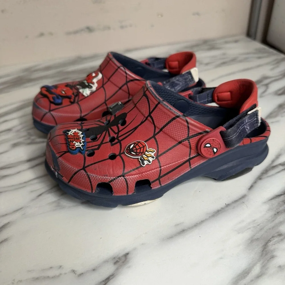 Crocs spider-man all-terrain Kids Size 11 Slip On Clogs Strap Jibbitz Marvel